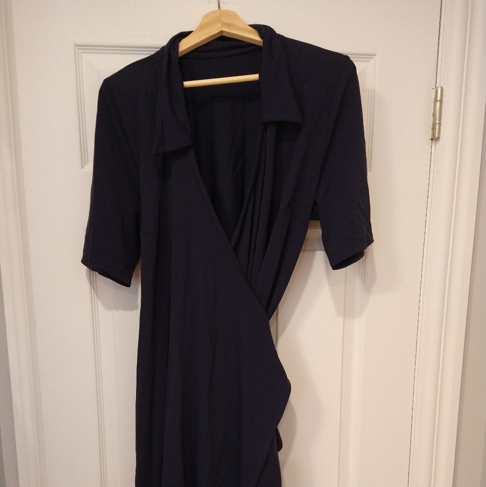 Custom Handmade xl Blue pregnancy maternity hospital shiny stretchy wrap dress